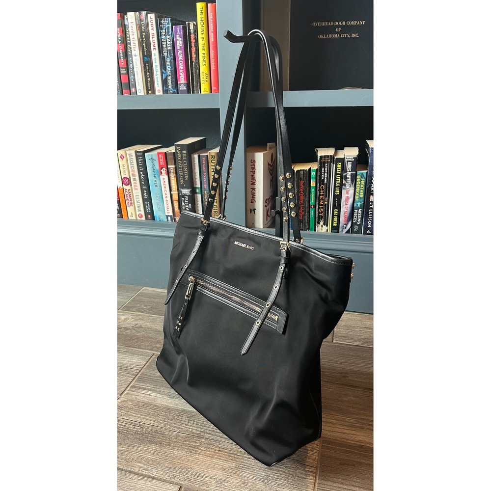 Michael‎ Kors Leila Large Nylon Tote Nylon Canvas w/ Leather Gold Hardware COA - Picture 2 of 8